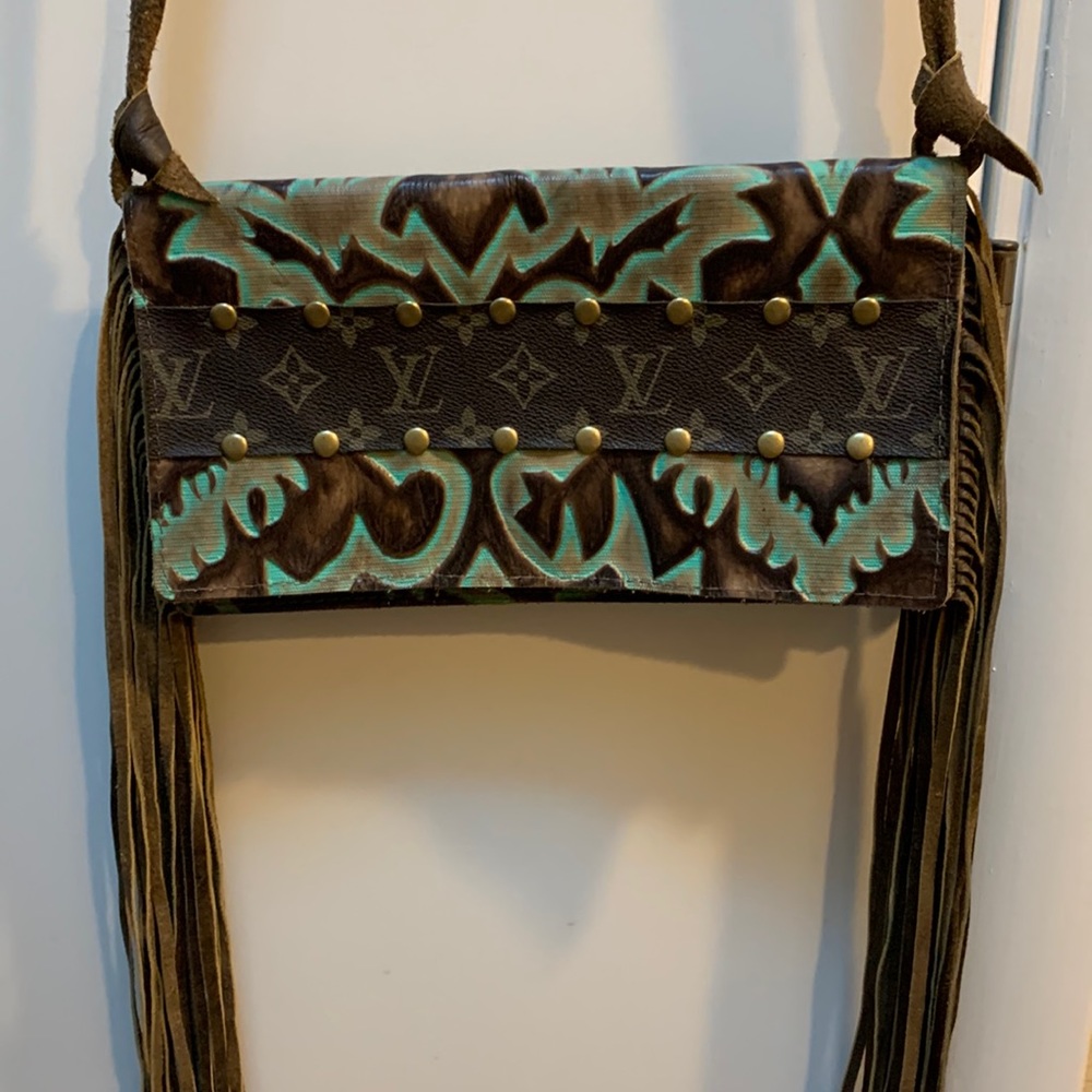 Western leather purse - new without tags - brown and turquoise